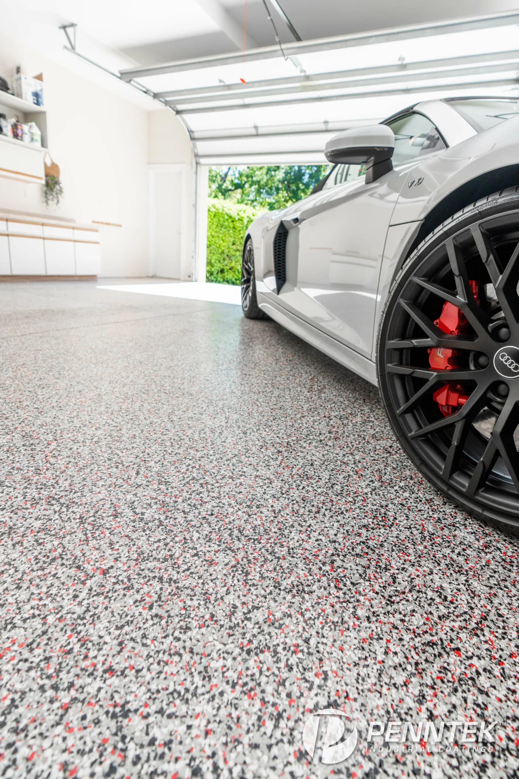 Coated garage floor