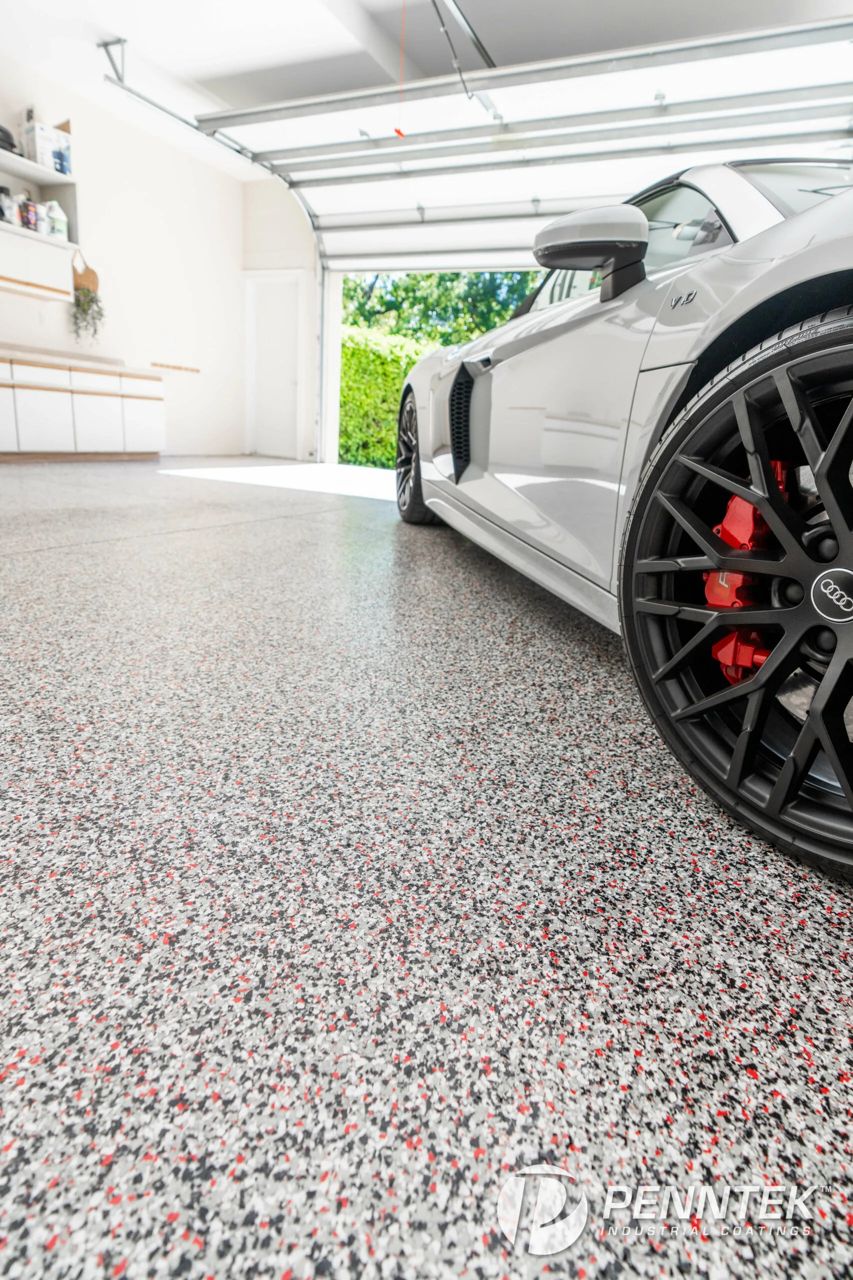 Two-car garage finished with a durable polyurea floor coating